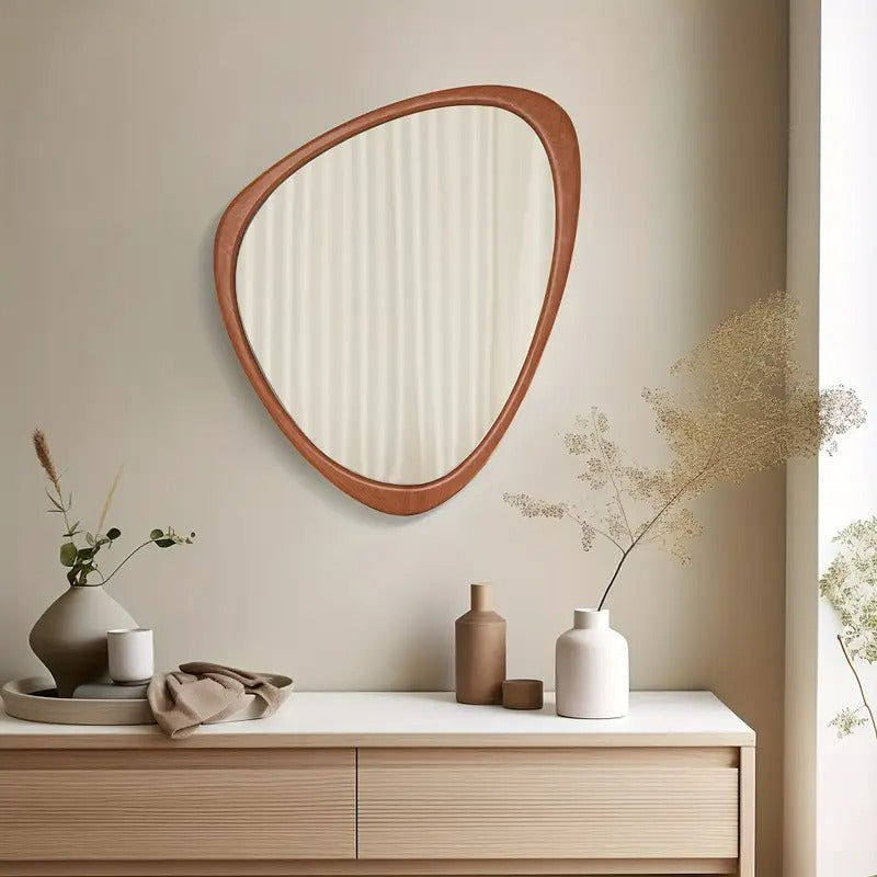 asymmetrical irregular wall walnut wood frame