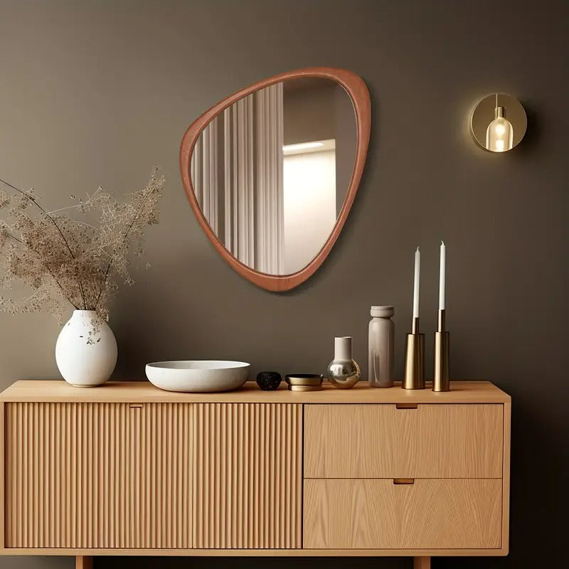asymmetrical irregular wall walnut wood frame